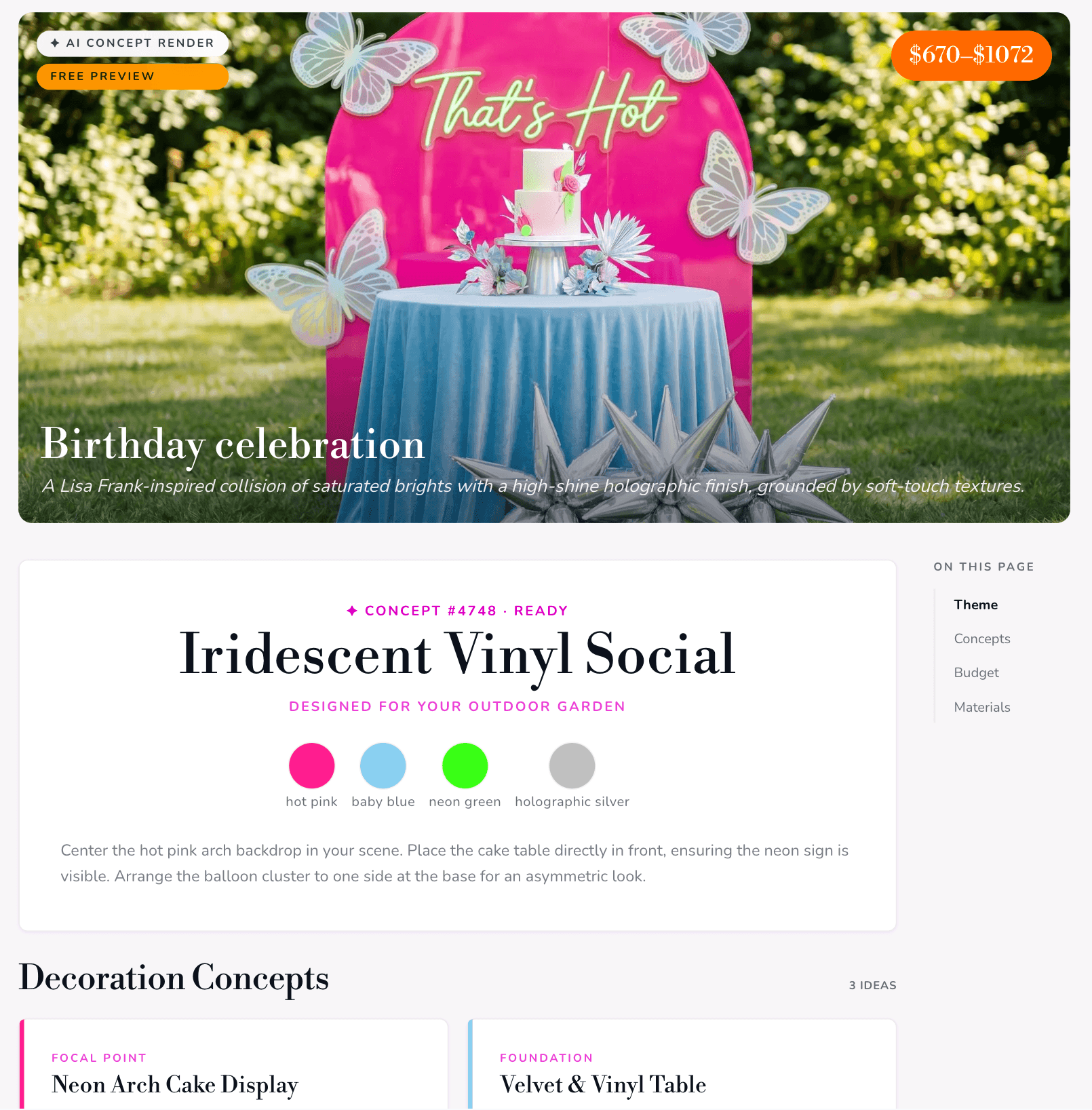 Example concept board: Iridescent Vinyl Social